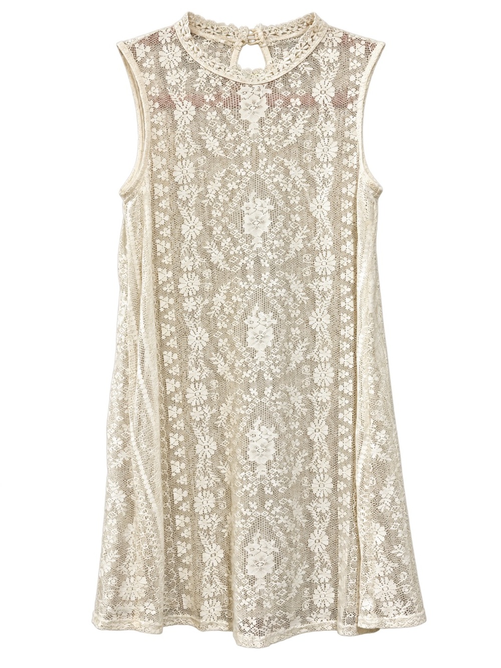 As U Wish Ivory Lace Sleeveless Tunic Dress | Sheer Mini Dress | Small